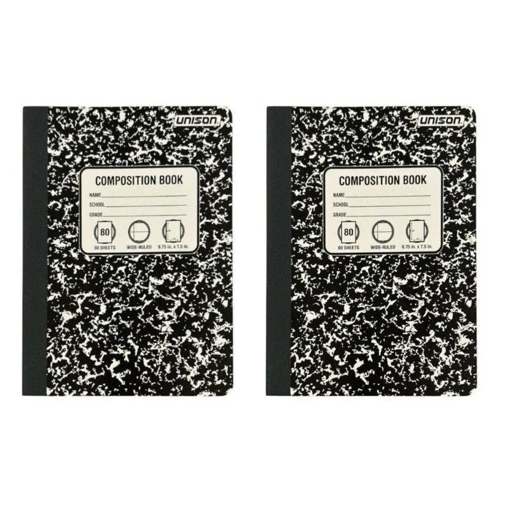 2x Unison Composition/Notebooks 80 Sheets Wide-Ruled